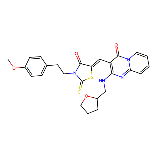 3-[(Z)-{3-[2-(4-methoxyphenyl)ethyl]-4-oxo-2-thioxo-1,3-thiazolidin-5-ylidene}methyl]-2-[(tetrahydrofuran-2-ylmethyl)amino]-4H-pyrido[1,2-a]pyrimidin-4-one structure