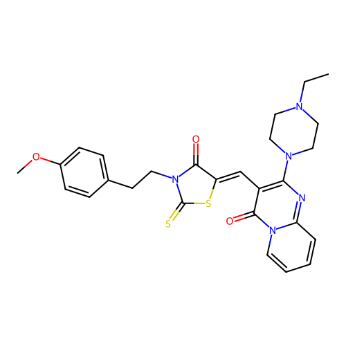 2-(4-ethylpiperazin-1-yl)-3-[(Z)-{3-[2-(4-methoxyphenyl)ethyl]-4-oxo-2-thioxo-1,3-thiazolidin-5-ylidene}methyl]-4H-pyrido[1,2-a]pyrimidin-4-one structure