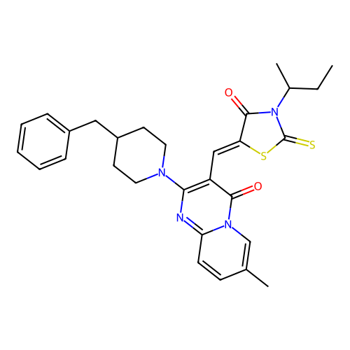 2-(4-benzylpiperidin-1-yl)-3-{(Z)-[3-(butan-2-yl)-4-oxo-2-thioxo-1,3-thiazolidin-5-ylidene]methyl}-7-methyl-4H-pyrido[1,2-a]pyrimidin-4-one structure