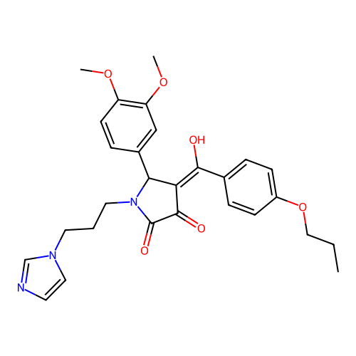 (4E)-5-(3,4-dimethoxyphenyl)-4-[hydroxy-(4-propoxyphenyl)methylidene]-1-(3-imidazol-1-ylpropyl)pyrrolidine-2,3-dione structure
