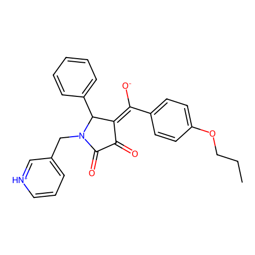(E)-[4,5-dioxo-2-phenyl-1-(pyridin-1-ium-3-ylmethyl)pyrrolidin-3-ylidene]-(4-propoxyphenyl)methanolate structure