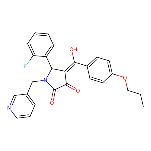 (4E)-5-(2-fluorophenyl)-4-[hydroxy-(4-propoxyphenyl)methylidene]-1-(pyridin-3-ylmethyl)pyrrolidine-2,3-dione structure