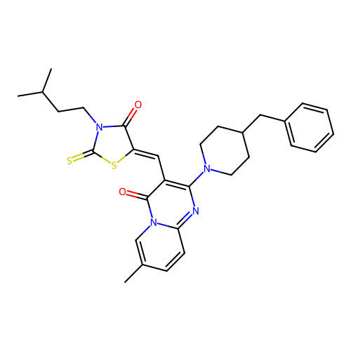 2-(4-benzylpiperidin-1-yl)-7-methyl-3-{(Z)-[3-(3-methylbutyl)-4-oxo-2-thioxo-1,3-thiazolidin-5-ylidene]methyl}-4H-pyrido[1,2-a]pyrimidin-4-one structure