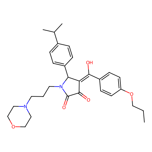 (4E)-4-[hydroxy-(4-propoxyphenyl)methylidene]-1-(3-morpholin-4-ylpropyl)-5-(4-propan-2-ylphenyl)pyrrolidine-2,3-dione structure