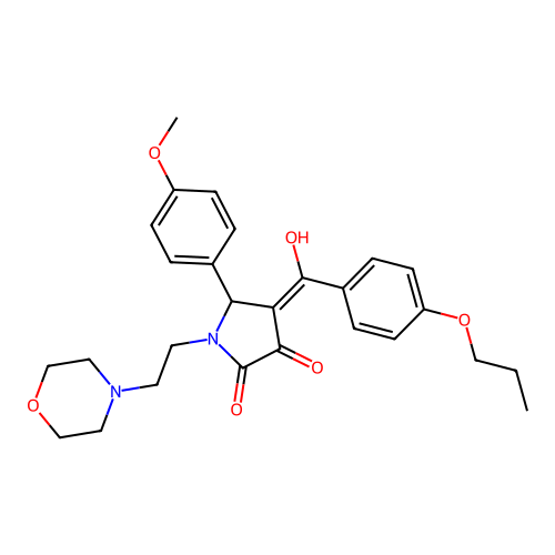 (4E)-4-[hydroxy-(4-propoxyphenyl)methylidene]-5-(4-methoxyphenyl)-1-(2-morpholin-4-ylethyl)pyrrolidine-2,3-dione structure