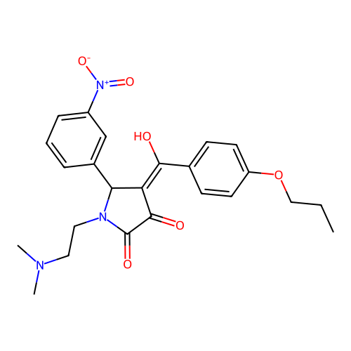(4E)-1-(2-dimethylaminoethyl)-4-[hydroxy-(4-propoxyphenyl)methylidene]-5-(3-nitrophenyl)pyrrolidine-2,3-dione structure