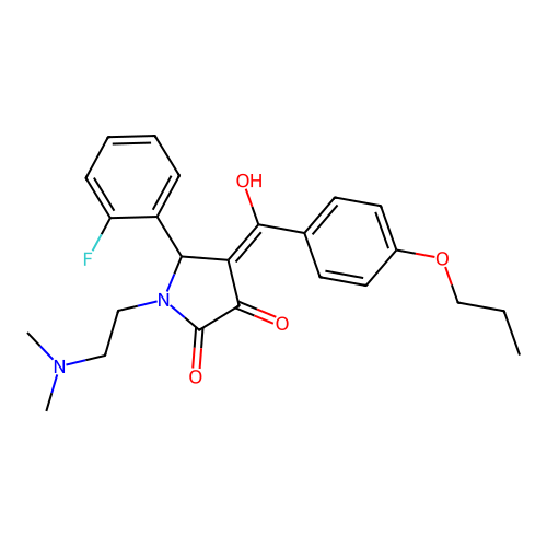 (4E)-1-(2-dimethylaminoethyl)-5-(2-fluorophenyl)-4-[hydroxy-(4-propoxyphenyl)methylidene]pyrrolidine-2,3-dione structure