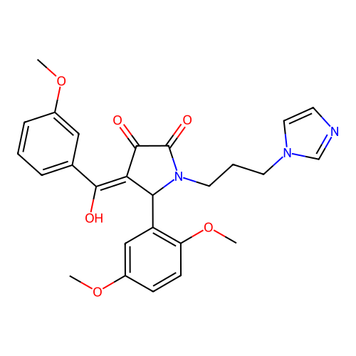 (4E)-5-(2,5-dimethoxyphenyl)-4-[hydroxy-(3-methoxyphenyl)methylidene]-1-(3-imidazol-1-ylpropyl)pyrrolidine-2,3-dione structure