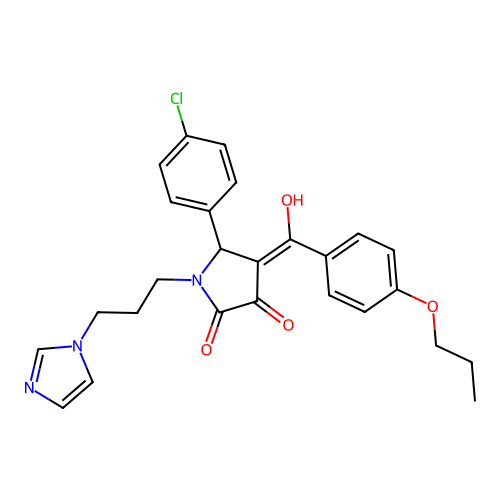 (4E)-5-(4-chlorophenyl)-4-[hydroxy-(4-propoxyphenyl)methylidene]-1-(3-imidazol-1-ylpropyl)pyrrolidine-2,3-dione structure