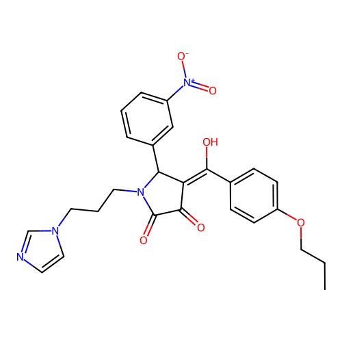 (4E)-4-[hydroxy-(4-propoxyphenyl)methylidene]-1-(3-imidazol-1-ylpropyl)-5-(3-nitrophenyl)pyrrolidine-2,3-dione structure