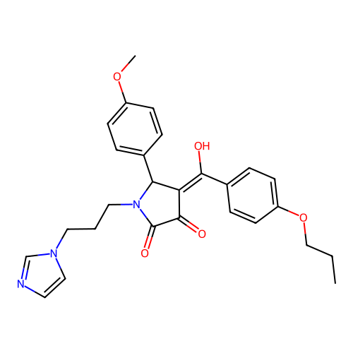 (4E)-4-[hydroxy-(4-propoxyphenyl)methylidene]-1-(3-imidazol-1-ylpropyl)-5-(4-methoxyphenyl)pyrrolidine-2,3-dione structure