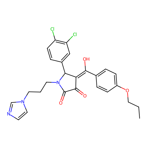 (4E)-5-(3,4-dichlorophenyl)-4-[hydroxy-(4-propoxyphenyl)methylidene]-1-(3-imidazol-1-ylpropyl)pyrrolidine-2,3-dione structure