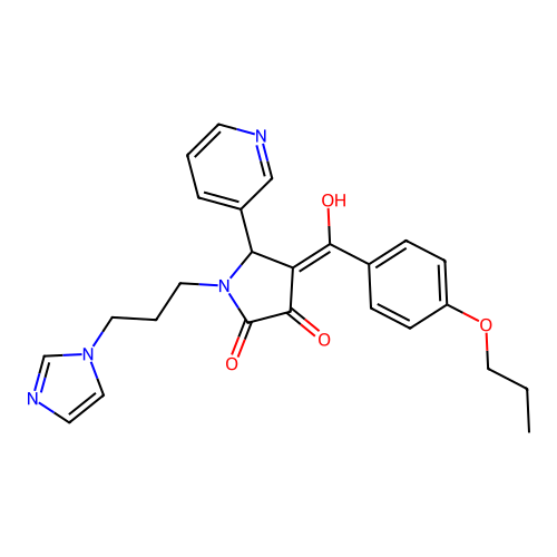 (4E)-4-[hydroxy-(4-propoxyphenyl)methylidene]-1-(3-imidazol-1-ylpropyl)-5-pyridin-3-ylpyrrolidine-2,3-dione structure