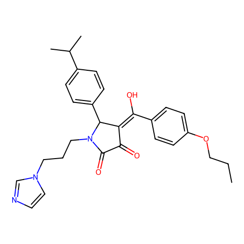 (4E)-4-[hydroxy-(4-propoxyphenyl)methylidene]-1-(3-imidazol-1-ylpropyl)-5-(4-propan-2-ylphenyl)pyrrolidine-2,3-dione structure