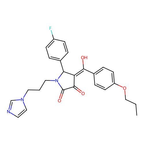 (4E)-5-(4-fluorophenyl)-4-[hydroxy-(4-propoxyphenyl)methylidene]-1-(3-imidazol-1-ylpropyl)pyrrolidine-2,3-dione structure