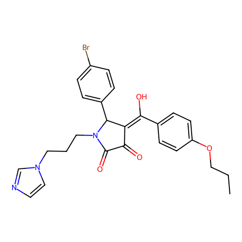 (4E)-5-(4-bromophenyl)-4-[hydroxy-(4-propoxyphenyl)methylidene]-1-(3-imidazol-1-ylpropyl)pyrrolidine-2,3-dione structure