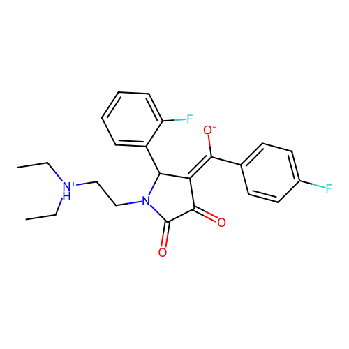 (E)-[1-[2-(diethylazaniumyl)ethyl]-2-(2-fluorophenyl)-4,5-dioxopyrrolidin-3-ylidene]-(4-fluorophenyl)methanolate structure