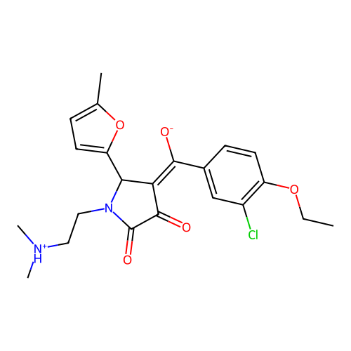 (E)-(3-chloro-4-ethoxyphenyl)-[1-[2-(dimethylazaniumyl)ethyl]-2-(5-methylfuran-2-yl)-4,5-dioxopyrrolidin-3-ylidene]methanolate structure