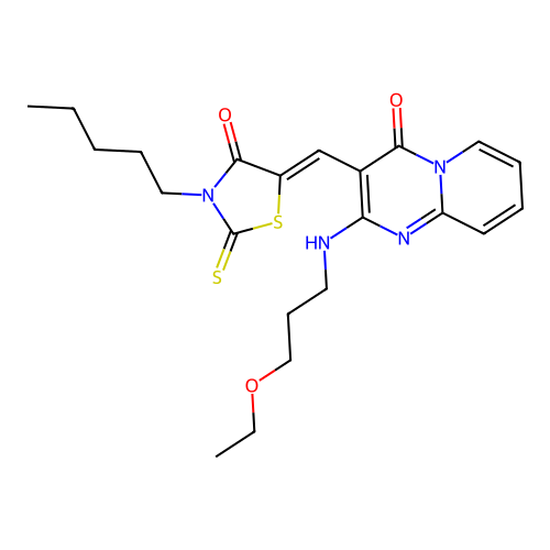 2-[(3-ethoxypropyl)amino]-3-[(Z)-(4-oxo-3-pentyl-2-thioxo-1,3-thiazolidin-5-ylidene)methyl]-4H-pyrido[1,2-a]pyrimidin-4-one structure