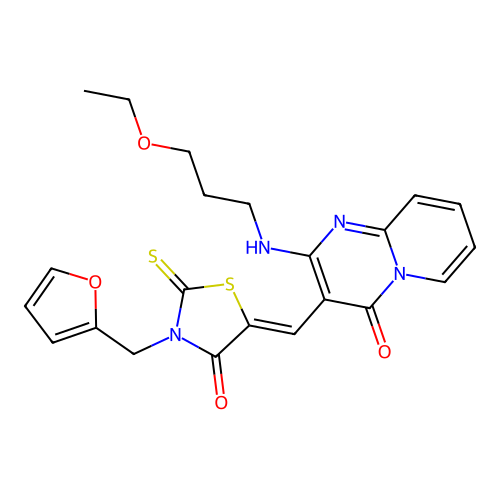 2-[(3-ethoxypropyl)amino]-3-{(Z)-[3-(furan-2-ylmethyl)-4-oxo-2-thioxo-1,3-thiazolidin-5-ylidene]methyl}-4H-pyrido[1,2-a]pyrimidin-4-one structure