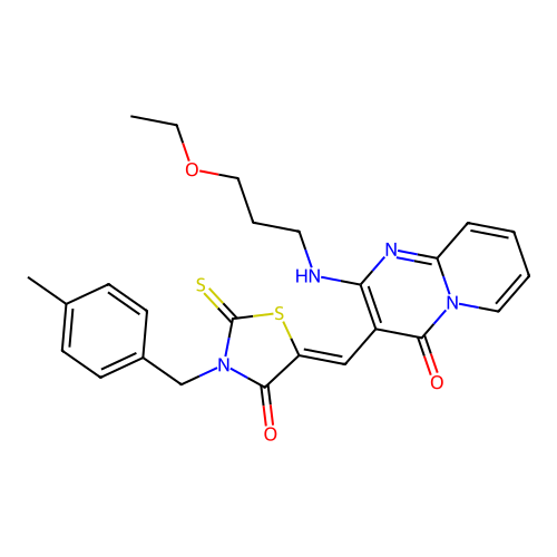 2-[(3-ethoxypropyl)amino]-3-{(Z)-[3-(4-methylbenzyl)-4-oxo-2-thioxo-1,3-thiazolidin-5-ylidene]methyl}-4H-pyrido[1,2-a]pyrimidin-4-one structure