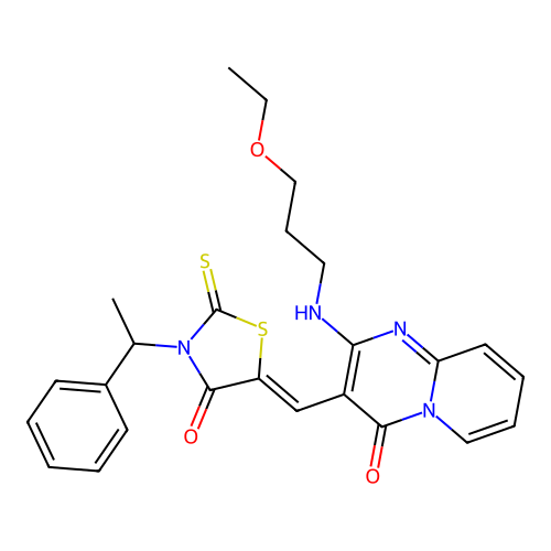 2-[(3-ethoxypropyl)amino]-3-{(Z)-[4-oxo-3-(1-phenylethyl)-2-thioxo-1,3-thiazolidin-5-ylidene]methyl}-4H-pyrido[1,2-a]pyrimidin-4-one structure
