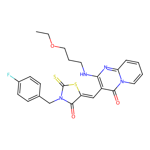 2-[(3-ethoxypropyl)amino]-3-{(Z)-[3-(4-fluorobenzyl)-4-oxo-2-thioxo-1,3-thiazolidin-5-ylidene]methyl}-4H-pyrido[1,2-a]pyrimidin-4-one structure