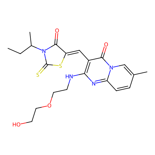 3-{(Z)-[3-(butan-2-yl)-4-oxo-2-thioxo-1,3-thiazolidin-5-ylidene]methyl}-2-{[2-(2-hydroxyethoxy)ethyl]amino}-7-methyl-4H-pyrido[1,2-a]pyrimidin-4-one structure