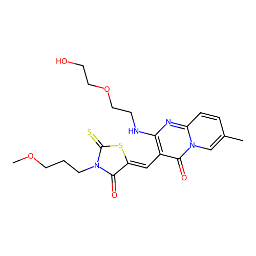 2-{[2-(2-hydroxyethoxy)ethyl]amino}-3-{(Z)-[3-(3-methoxypropyl)-4-oxo-2-thioxo-1,3-thiazolidin-5-ylidene]methyl}-7-methyl-4H-pyrido[1,2-a]pyrimidin-4-one structure
