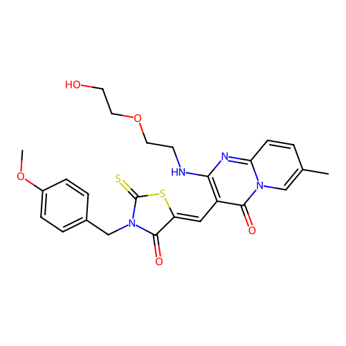 2-{[2-(2-hydroxyethoxy)ethyl]amino}-3-{(Z)-[3-(4-methoxybenzyl)-4-oxo-2-thioxo-1,3-thiazolidin-5-ylidene]methyl}-7-methyl-4H-pyrido[1,2-a]pyrimidin-4-one structure