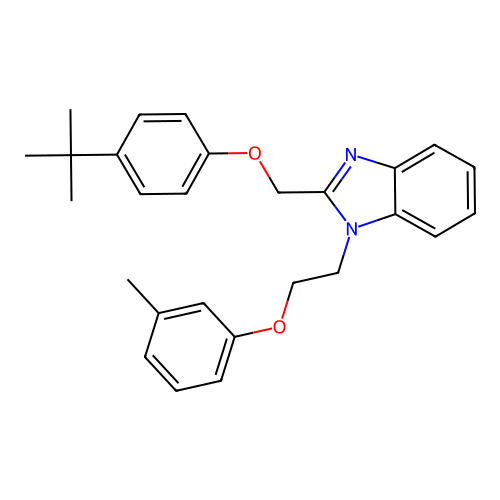 2-[(4-tert-butylphenoxy)methyl]-1-[2-(3-methylphenoxy)ethyl]-1H-benzimidazole structure