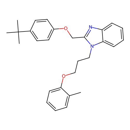 2-[(4-tert-butylphenoxy)methyl]-1-[3-(2-methylphenoxy)propyl]-1H-benzimidazole structure