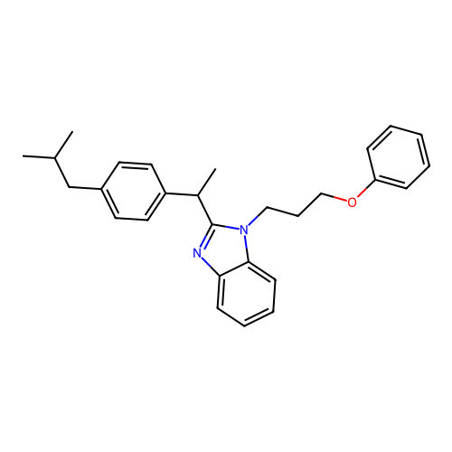 2-{1-[4-(2-methylpropyl)phenyl]ethyl}-1-(3-phenoxypropyl)-1H-benzimidazole structure