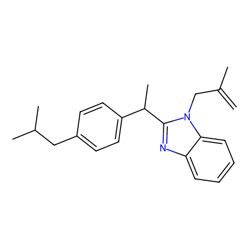 1-(2-Methylprop-2-enyl)-2-{[4-(2-methylpropyl)phenyl]ethyl}benzimidazole structure