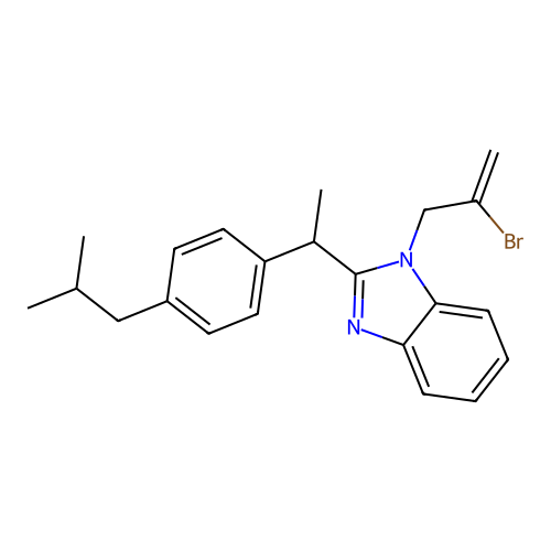 1-(2-Bromoprop-2-enyl)-2-{[4-(2-methylpropyl)phenyl]ethyl}benzimidazole structure
