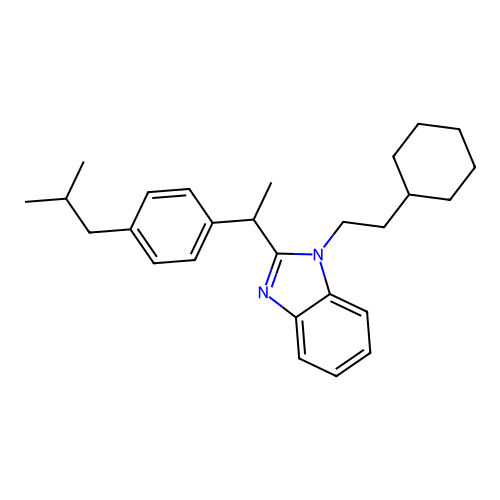 1-(2-Cyclohexylethyl)-2-{[4-(2-methylpropyl)phenyl]ethyl}benzimidazole structure