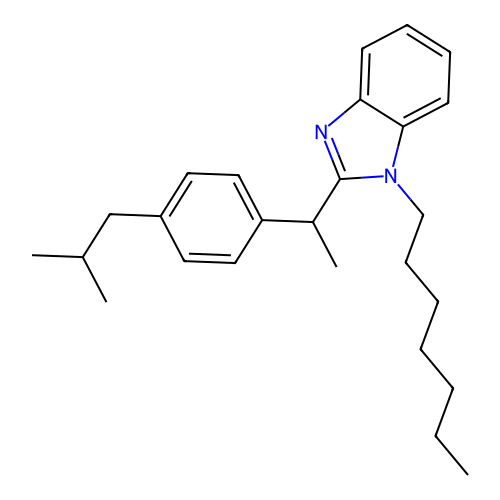 1-Heptyl-2-{[4-(2-methylpropyl)phenyl]ethyl}benzimidazole structure