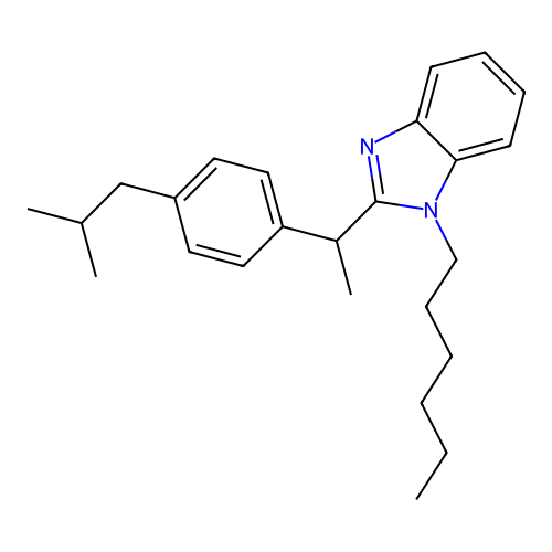 1-Hexyl-2-{[4-(2-methylpropyl)phenyl]ethyl}benzimidazole structure