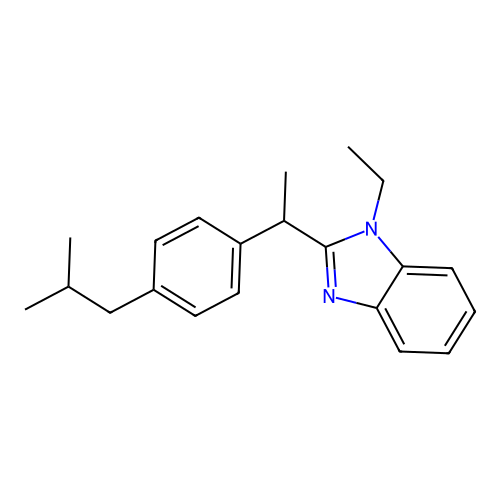 1-ethyl-2-{1-[4-(2-methylpropyl)phenyl]ethyl}-1H-benzimidazole structure