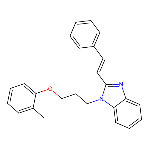 1-[3-(2-methylphenoxy)propyl]-2-[(E)-2-phenylethenyl]-1H-benzimidazole structure