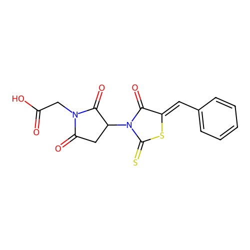 (Z)-2-(3-(5-benzylidene-4-oxo-2-thioxothiazolidin-3-yl)-2,5-dioxopyrrolidin-1-yl)acetic acid structure
