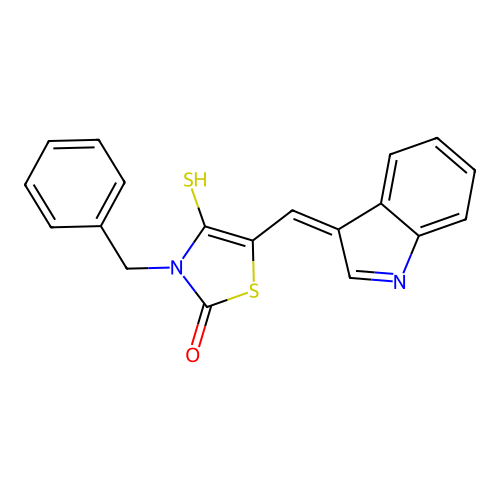3-Benzyl-5-(indol-3-ylidenemethyl)-4-sulfanyl-1,3-thiazol-2-one structure