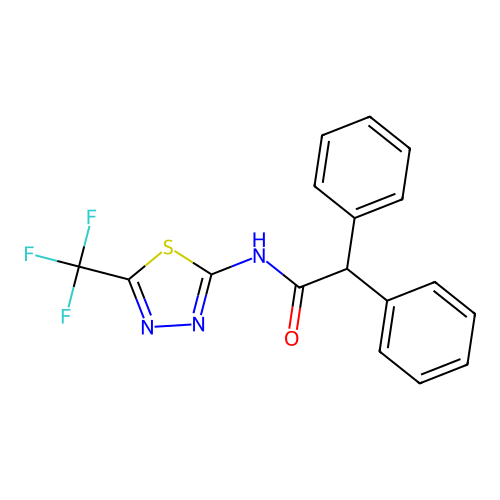 2,2-diphenyl-N-[(2Z)-5-(trifluoromethyl)-1,3,4-thiadiazol-2(3H)-ylidene]acetamide structure