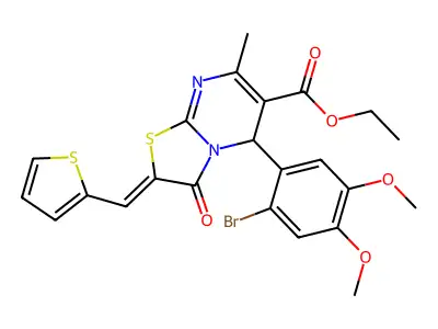 ethyl (2Z)-5-(2-bromo-4,5-dimethoxyphenyl)-7-methyl-3-oxo-2-(thiophen-2-ylmethylidene)-5H-[1,3]thiazolo[3,2-a]pyrimidine-6-carboxylate structure