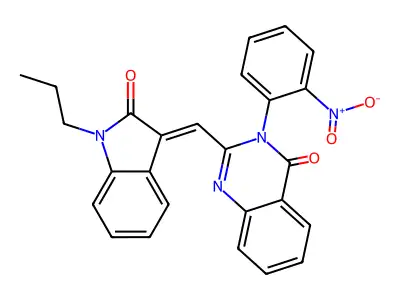 3-(2-nitrophenyl)-2-[(E)-(2-oxo-1-propylindol-3-ylidene)methyl]quinazolin-4-one structure