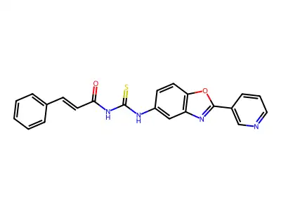 (E)-3-phenyl-N-[(2-pyridin-3-yl-1,3-benzoxazol-5-yl)carbamothioyl]prop-2-enamide structure