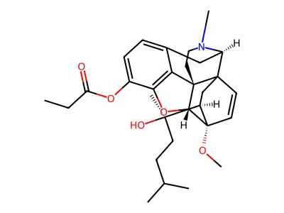 6,14-Ethenomorphinan-7-methanol, alpha,17-dimethyl-4,5-epoxy-6-methoxy-alpha-(3-methylbutyl)-3-(1-oxopropoxy)-, (5-alpha,7-alpha(R))- structure