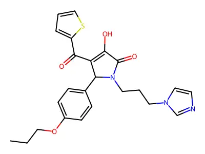 3-hydroxy-1-[3-(1H-imidazol-1-yl)propyl]-5-(4-propoxyphenyl)-4-(thiophen-2-ylcarbonyl)-1,5-dihydro-2H-pyrrol-2-one structure