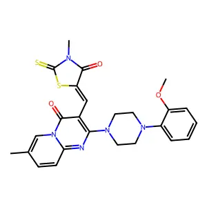 2-[4-(2-methoxyphenyl)piperazin-1-yl]-7-methyl-3-[(Z)-(3-methyl-4-oxo-2-thioxo-1,3-thiazolidin-5-ylidene)methyl]-4H-pyrido[1,2-a]pyrimidin-4-one structure