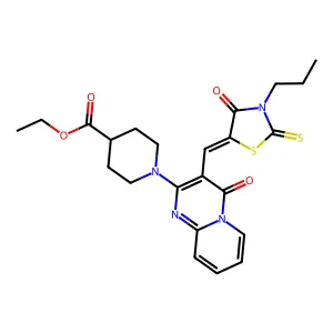 ethyl 1-{4-oxo-3-[(Z)-(4-oxo-3-propyl-2-thioxo-1,3-thiazolidin-5-ylidene)methyl]-4H-pyrido[1,2-a]pyrimidin-2-yl}piperidine-4-carboxylate structure